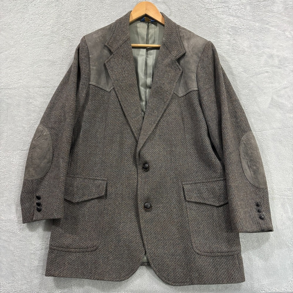 VTG 90s Pendleton‎  Blazer Coat Mens 44 Long Virgin Wool Plaid Elbow Patch